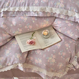 Purpdrank  Vintage French Country Rustic Style Floral Bedding Set 100% Cotton Double Layer Crinkle Yarn Duvet Cover Bed Sheet Pillowcases