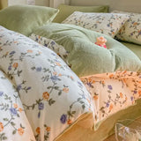 Purpdrank  Winter Double-sided Thickened Milk Flour Bed Set of Four Pieces with Warm Flange Coral Flour Quilt Cover and Flour Bed Sheet