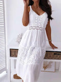 Purpdrank   Boho Midi Dress Women Sexy Backless Dress Summer Spaghetti Strap Fashion White Lace Patchwork Casual Beach Sleeveless Dresses