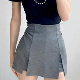 Purpdrank  Women High Waist Front Slit Mini Skirt American Vintage All-match Package Hips Pleated Skirts Side Zipper With Shorts Underwear