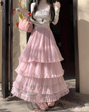 Purpdrank  High Quality Wedding Mesh Skirt Women 2025 Summer French Romantic High Waist Long Skirt Female Elegant Streetwear Holiday Faldas