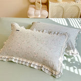 Purpdrank  Korean Princess Style Floral Prints Ruffles Bedding Set Double Layer Yarn 100% Cotton Duvet Cover Pillowcases Bed Sheet 4Pcs