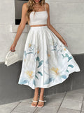 Purpdrank  Vacation Front Button Flower Print Skirt Women's 2025 Summer High Elastic Waist A-line Casual Long Skirts Female