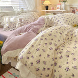 Purpdrank  Princess French Style Bedding Set For Adults Kid Flat Fitted Sheet Set With Pillowcases King Queen Full Bedroom Decor Bedclothes