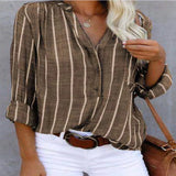 Purpdrank  Simple Blouse Women V Neck Striped Shirts Long Sleeve Vintage Fashion Top Spring Summer New Casual Female Blouse