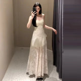 Purpdrank  Elegant Green Strapless Dress Beach Vacation Style Women's Summer Slimming A-Line Long Skirt Soft Fabric All-Season Citywalk