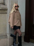 Purpdrank  Lapel Bat-Sleeve Woolen Coat Black Single Breasted Elegant Loose Thick Wool Short Overcoat French Autumn Winter Women's Outwear