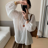 Purpdrank  Vintage Hollow Out V Neck Blouses Female Korean Loose All Match Long Sleeves Women Shirt Y2K Harajuku Streetwear Casual Shirts