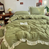 Purpdrank  Princess Bedding Sets INS Ruffle Lace Bow Quilt Cover Romantic Bedclothes Woman Girls Bedroom Decor Duvet Cover постельное белье