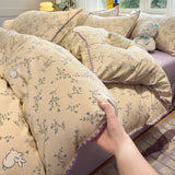 Purpdrank  Thick Pure Brushed Bed Sheets, Duvet Cover Set, Four Piece Bedding Set Bed Sheet, Fully Enclosed for Home Gift