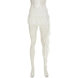 Purpdrank  Holiday Style Ruffles Ribbon Mesh Mini Cake Skirts with Safety Shorts Elastic High Waist Irregular A-line Party Clubwear