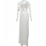 Purpdrank  Sexy Y2K Two Piece Women Dress Sets 2025 Fashion Flower Sequined Lace-Up Backless Cropped Top and Split Long Skirts Matching Set