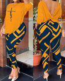 Purpdrank Women's Sets Ladies Outfits Two Piece Suit Summer European & American Fashion Twisted Backless Chain Decor Top & Pants Set
