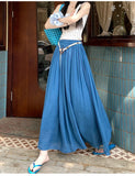 Purpdrank  High Waist Cotton and Linen Bohemian Women's Long Skirts Sashes 2025 New Spring Summer Vintage Solid Pleated Skirts
