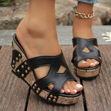 Purpdrank  Spring and Summer Large Size Season New Buckle Rivet Sandals Fish Mouth Wedge Heel Waterproof Platform Sandals Woman