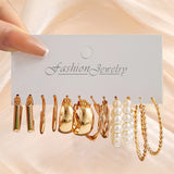 Purpdrank - Gold Color Pearl Hoop Earrings Set Metal Dangle Earrings Vintage Circle Geometric Twist for Women Girls Trendy Jewelry Gifts