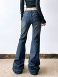 Purpdrank  Blue y2k Low Rise Flared Jeans 2000s Vintage Slim-fitting Denim Pants for Women Korean Fashion Women's Jeans Streetwear