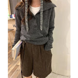 Purpdrank  Korean Plaid Print Woolen Shorts High Waist Wide Leg Shorts Women Office Casual Belted Half Pants Autumn Winter Trousers 529A