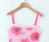 Purpdrank  Sexy Spliced Lace Slash neck Tie-dye Flower Mesh Sling Dress Women Skinny Slim Waist Package Hips Backless Robe Vestidos