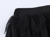 Purpdrank  Spring Summer Black Chiffon Lantern Pants Women Spliced Lace Elastic Waist Ruffles Cuff Long Loose Trousers Full Length Bottom