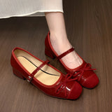 Purpdrank  New Butterfly-knot Women Mary Jane Shoes Elegant Thick Heel Shoes Ladies Fashion Dress Pumps