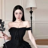 Purpdrank  Gothic Black Sexy Slip Dress Y2K Harajuku Streetwear Punk Lace Up Cake Dress Female Summer Korean Fashion Party Ruffles Dresses