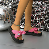 Purpdrank  Summer Bow Knot Crystal Decor Slippers for Women Thick Sole Pu Leather Sandalias Woman 2025 Casual Lightweight Slippers Mujer