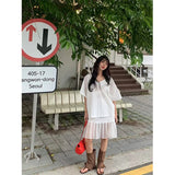 Purpdrank  Elegant Belt Black Mini Skirt Women Fashion White Mesh Patchwork Pleated Skirts Summer Harajuku Korean A Line Faldas New