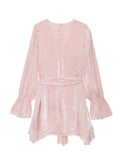 Purpdrank  European style new women's fashion versatile temperament solid color V-neck lace long-sleeved dress