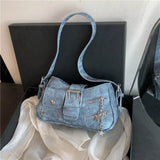 Purpdrank  Retro Rivet Underarm Bag Star PU Girl Shoulder Bag Zipper Large Capacity Crossbody Bag
