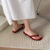 Purpdrank  Red Satin Kitten Heel Design Slippers Women Summer Sexy Clip Toe Brand Flip Flops Comfort Square Toe Outdoor Casual Beach Shoes