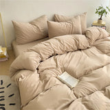 Purpdrank  4PC Luxury Washed Cotton Bedding Set - King/Queen Duvet Cover & Pillowcases (Skin-Friendly, Breathable Home Textile)