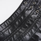 Purpdrank  Dark Pu Leather Shorts Gothic Multi-Strap Buckle Eyelet Detail Low-Waisted Shorts Punk Style Streetwear Party Bottoms Women