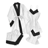 Purpdrank  4 Pieces Women's Sexy Lace Pajamas Fashion V Neck Gown Comfort Pajamas Pajamas Cami Top And Shorts Nightdress Casual Loungewear