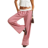 Purpdrank  Women Loose Plaid Trousers European American Style Straight Wide Leg Pants Casual Button Plaid Pants Retro Lady Trousers