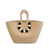 Purpdrank  Portable Straw Woven Tote Bag Handmade Large Capacity Shoulder Bags Hollow Out Button Braided Underarm Bag Women