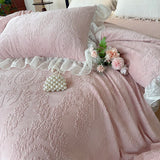 Purpdrank  Vintage French Carved Velvet Lace Ruffles Soft Warm Winter Bedding Set Duvet Cover Flat/Fitted Bed Sheet Pillowcases 4Pcs