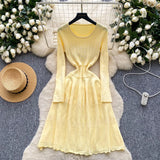 Purpdrank  Autumn Winter Hollow Out Knitted Women's Umbrella Long Dresses 2025 New Long Sleeve O-neck Loose A-line Dress Female