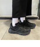 Purpdrank  Black Dad Shoes Unisex Sporty Casual Style Synthetic Wax Leather Cross Buckle Closure Anti-Slip Rubber Sole for Spring Season