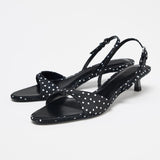 Purpdrank  Fashion Polka Dot Kitten Heel Design Sandals Women High Quality Satin Back Strap Buckle Heels Sandal Comfort Elegant Dress Shoes