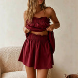 Purpdrank   High Street Sleeveless Loose Women 2pc Set Vacation Backless Hollow Solid Color Suit Casual Strapless Top & Shorts Summer Outfit