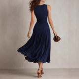 Purpdrank  Summer Elegant Long Party Dress Women Fashion Sleeveless O-neck Slim A-line Maxi Dresses Casual