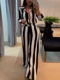 Purpdrank  2 Pieces Women's Sets Summer Autumn Stripe Printing Shirt Blouse Suit Tops And Pants Suits Two Piece Set Tracksuit Outfit