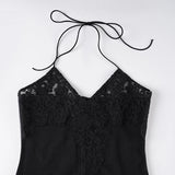 Purpdrank  Sexy Slim Lace Halter Dress See Through Patchwork Pu Leather V-Neck Sleeveless Mini Dresses For Women Summer Party Clubwear Lady