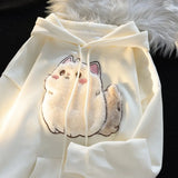 Purpdrank  Chubby Kitten Couple Hooded Sweatshirt Women's Thickened Fleece-Lined Jacket Milk Style Loose Dopamine Wear Autumn Winter