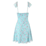 Purpdrank  Sexy Sweet Girl Lace Trim Floral Print Ruffle Straps Sling Mini Dresses Women Backless A-line Sleeveless Summer Dress