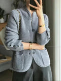 Purpdrank - Autumn Winter New Thickened 100% Cashmere Wool Cardigan Women Stand Neck Sweater Sweater Loose Knit Base Wool Sweater Jacket