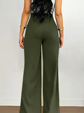 Purpdrank  Women Shiny Army Green Pants High Waist Trousers Office Work Lady Full Length Summer Bottoms Capris Autumn Winter