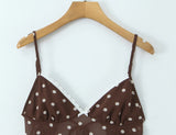 Purpdrank  Sexy Coffee Polka Dot Chiffon Lacing up Backless Camisole Tank Top + Zipper Low Waist Knee Length Mermaid Skirt 2 Pieces 1 Set