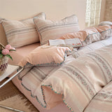 Purpdrank  100% Cotton Floral Bedding Set Single Queen King Size Washed Cotton Soft Duvet Cover Bed Sheet/Fitted Sheet Pillowcases 3/4Pcs